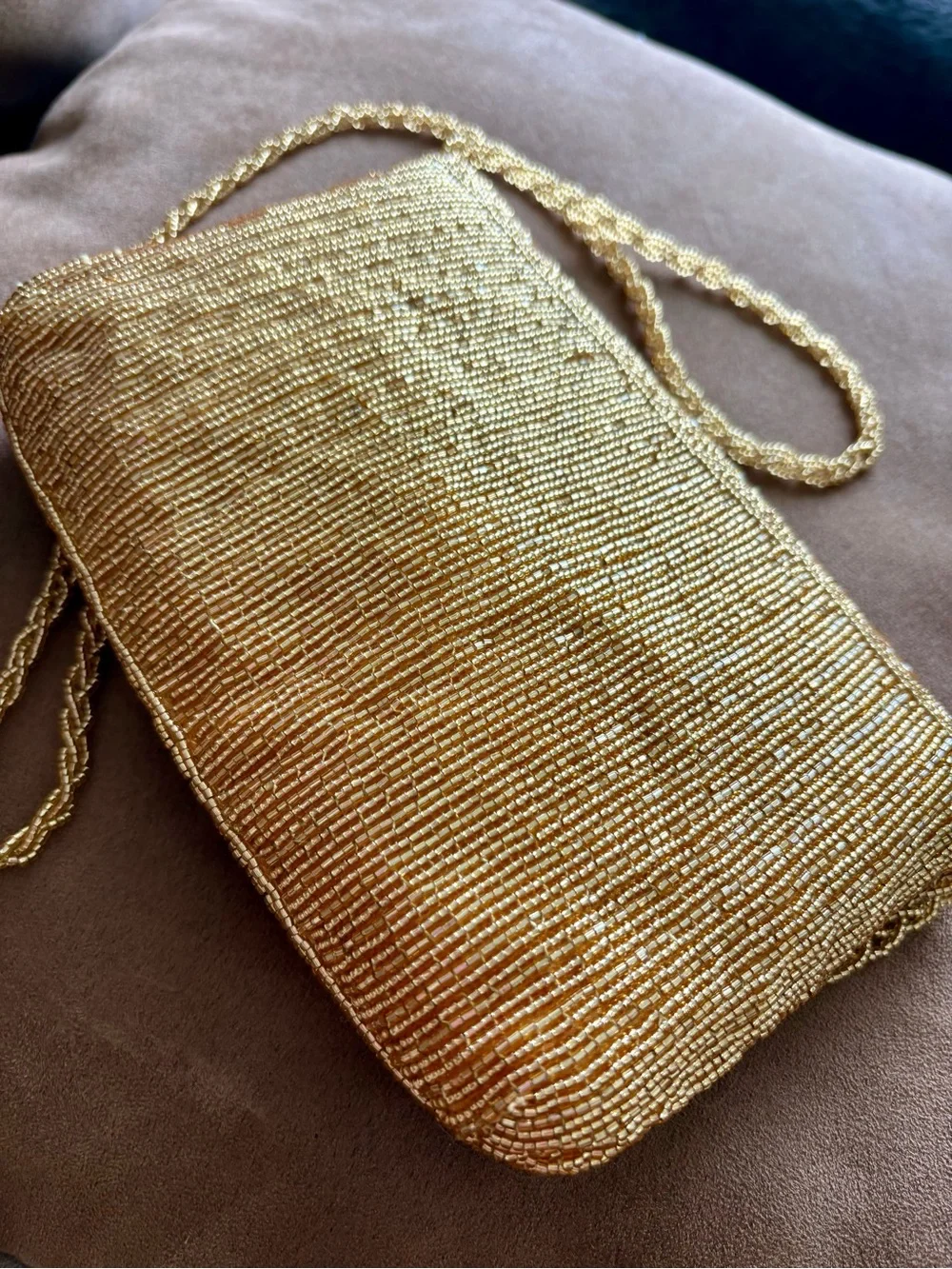 Gold Glitz Beaded Evening Clutch with Lacey Gold Chain Strap